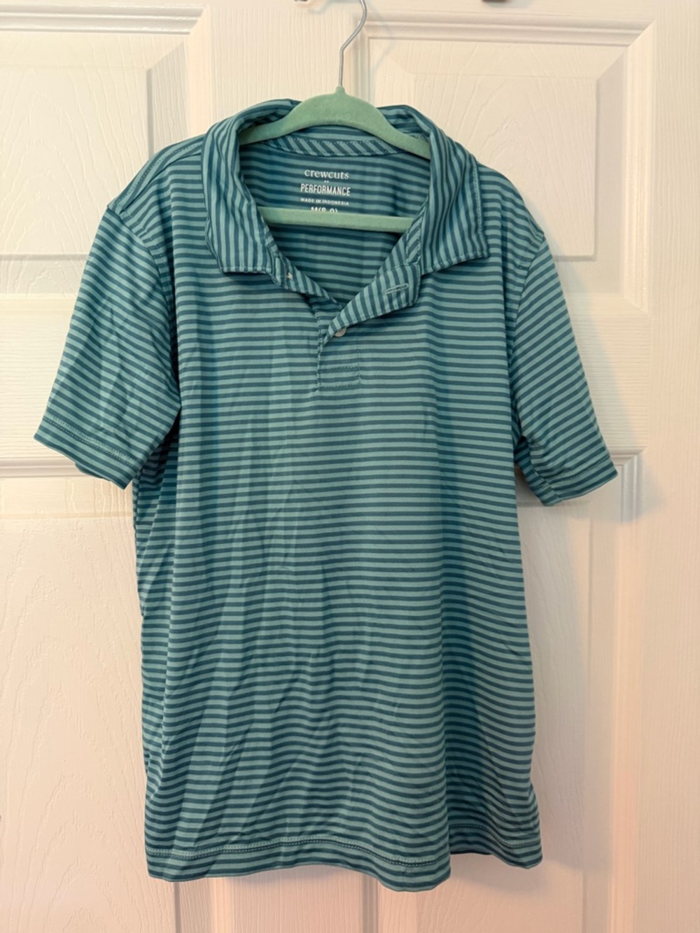 Crewcuts Striped Performance Polo in Teal and Light Teal